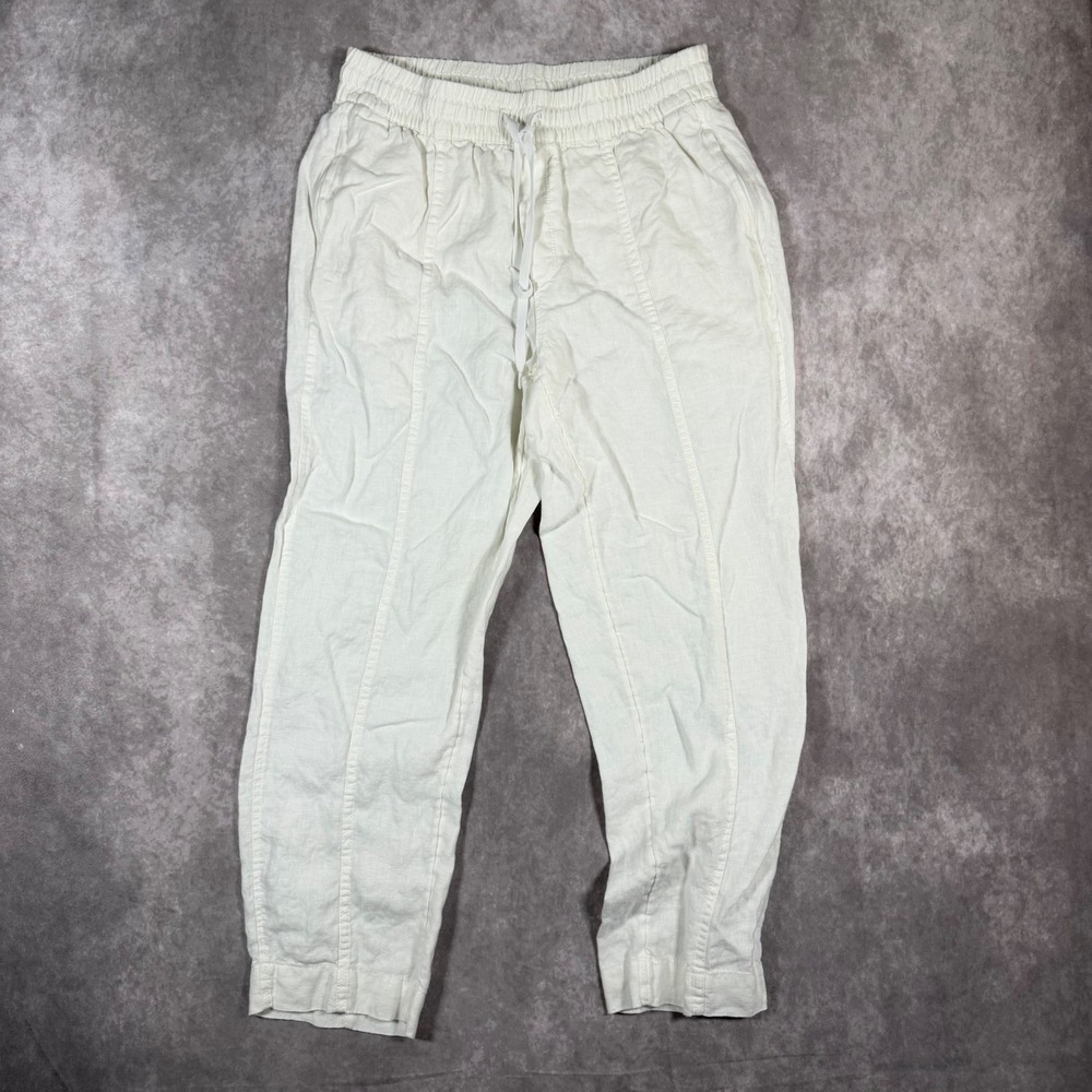 Athleta White 100% Linen Joggers Elastic Waist Pants Small S Lightweight Casual